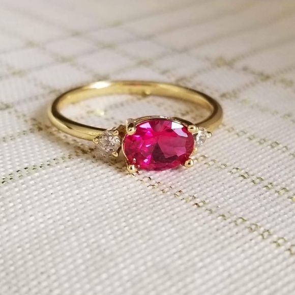 New 18K Gold Plated Oval Cut Ruby Diamond Ring for Women